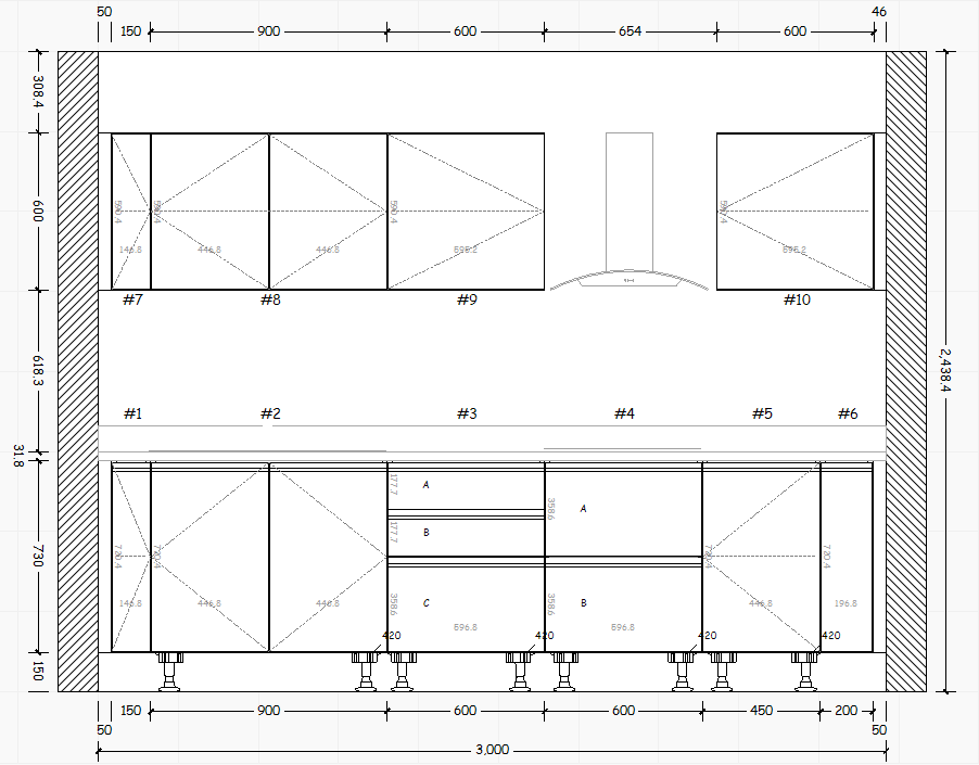 Cocina Lineal: 3m de largo Diseño 3